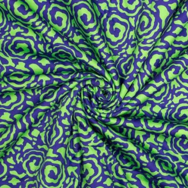 Viskose glänzend mit Muster in Lila/Grün
